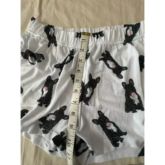 UR Of Love Women XS Shorts French Bulldog Print White Black Elastic Waist Lounge - Picture 7 of 11